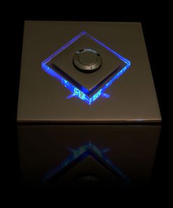 Designer Klingel Messing mit LED bel Glasaufsatz als Raute