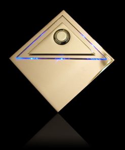 Designer Klingel Messing mit versetztem LED bel Glas Aufsatz als Dreieck