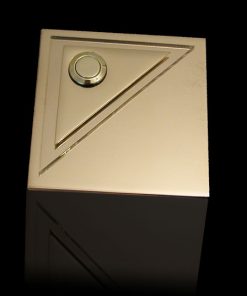 Designer Klingel Messing mit versetztem LED bel Glas Aufsatz als Dreieck