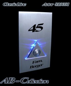 Designer Klingel Rechteck mit Dreieck hochkant XXL Edelstahl sowie LED Aufsatz