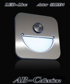 Klingel Edelstahl quadratisch, Ecken gerundet auf UP-Dose mit Opalglas und LED